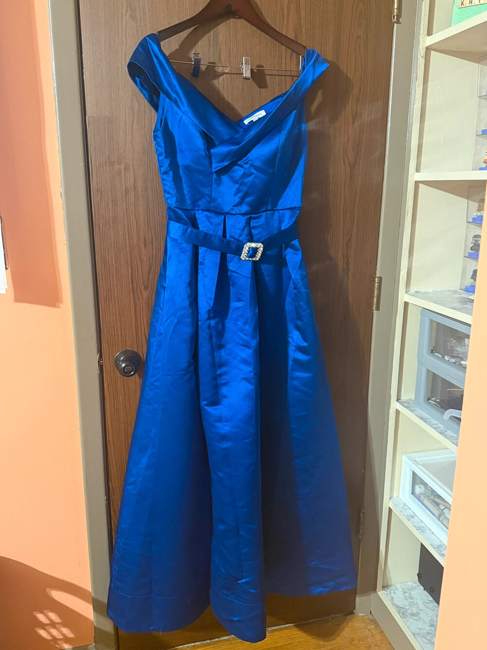 Off the shoulder formal dress with belt
